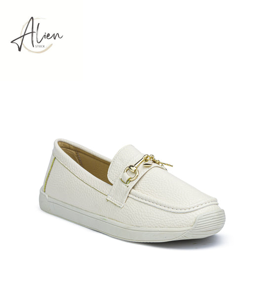 LOAD LOADERS LEATHER (GOLDEN DETAIL ) WOMEN SLIP-ON WHITE