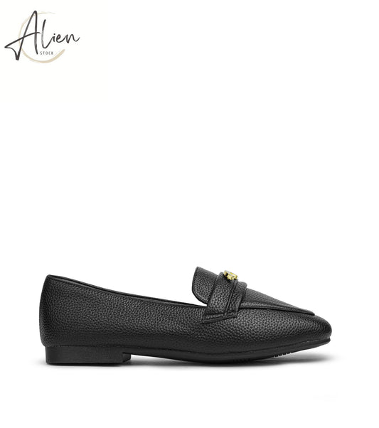 Leather Loafers (Golden Detail) LADIES - BLACK