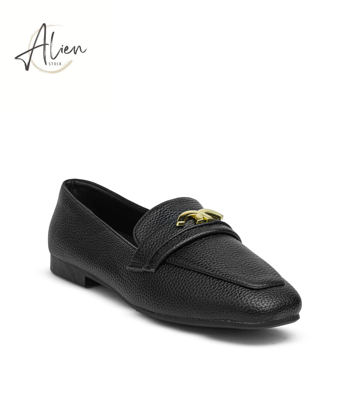 Leather Loafers (Golden Detail) LADIES - BLACK