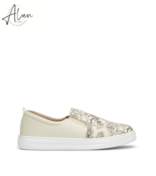 SLIP-ON CANVAS SHOES PRINTED CASUAL BEIGE WOMEN