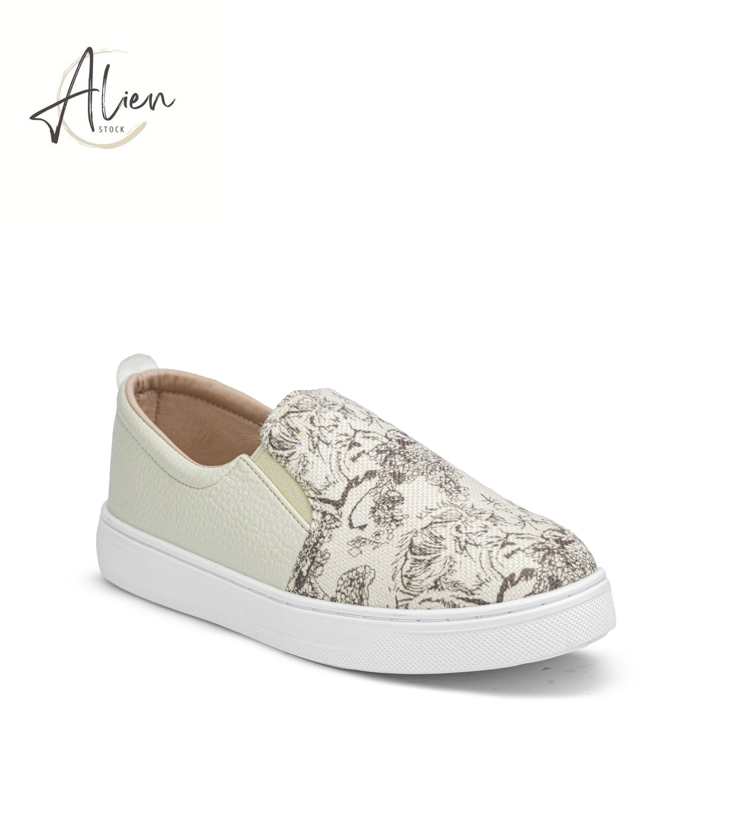 SLIP-ON CANVAS SHOES PRINTED CASUAL BEIGE WOMEN