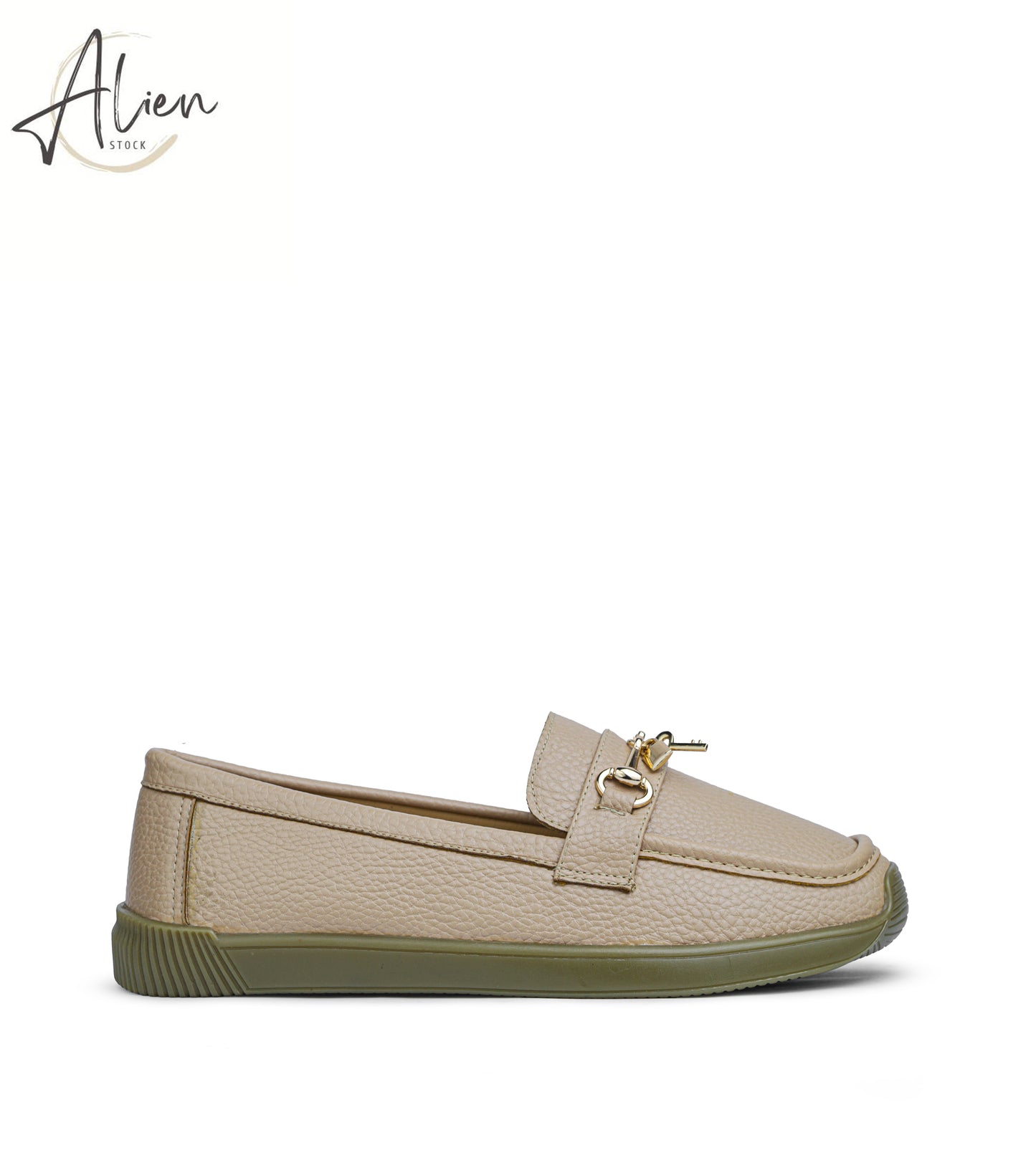 LOAD LOADERS LEATHER (GOLDEN DETAIL ) WOMEN SLIP-ON -BEIGE