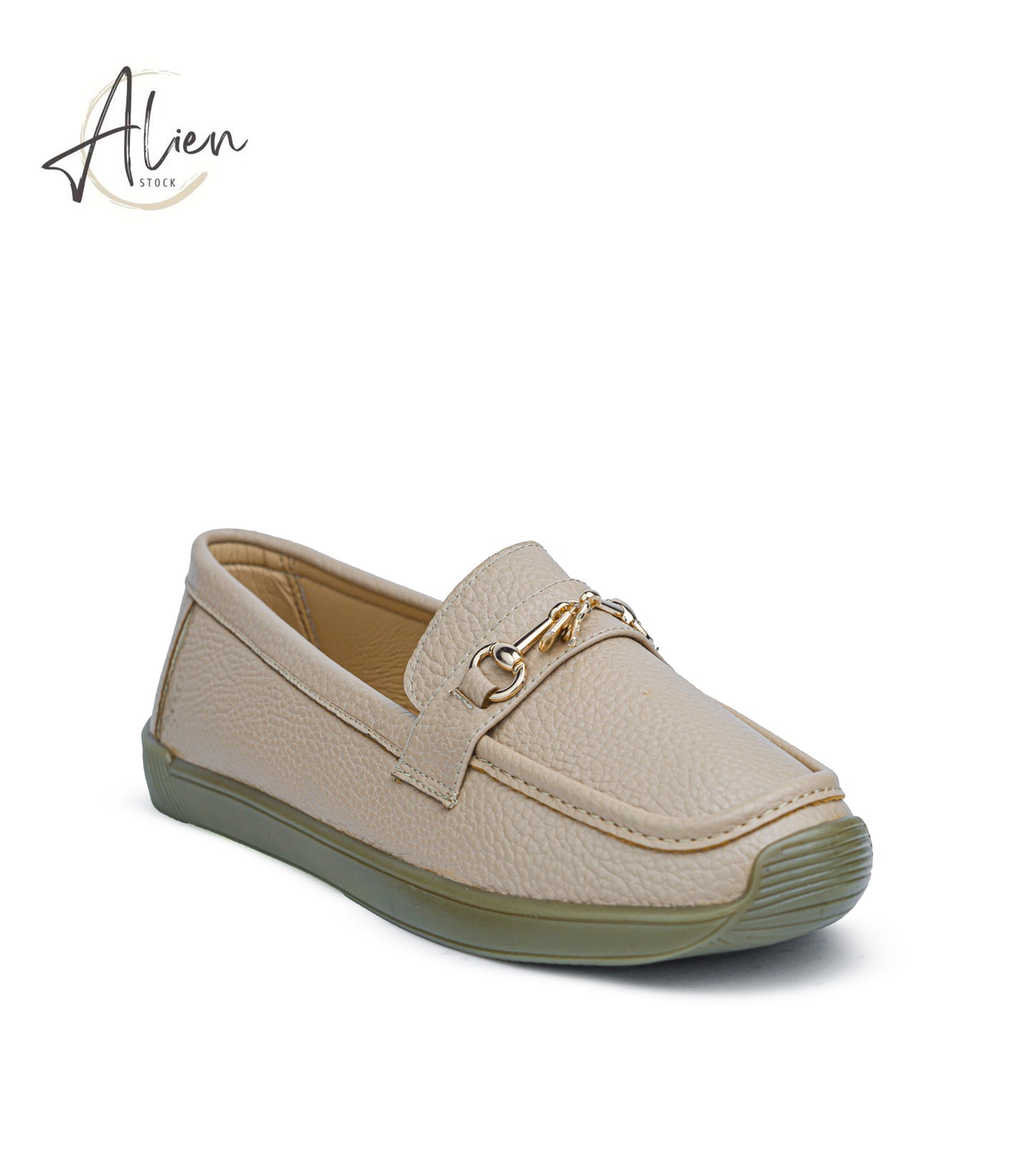 LOAD LOADERS LEATHER (GOLDEN DETAIL ) WOMEN SLIP-ON -BEIGE