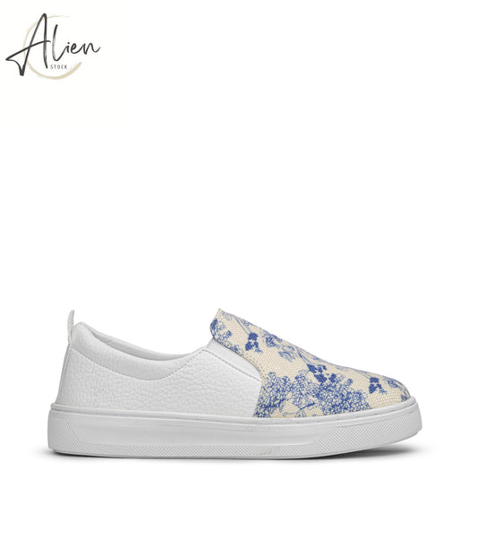 SLIP-ON CANVAS SHOES PRINTED CASUAL WHITE-BLUE WOMEN