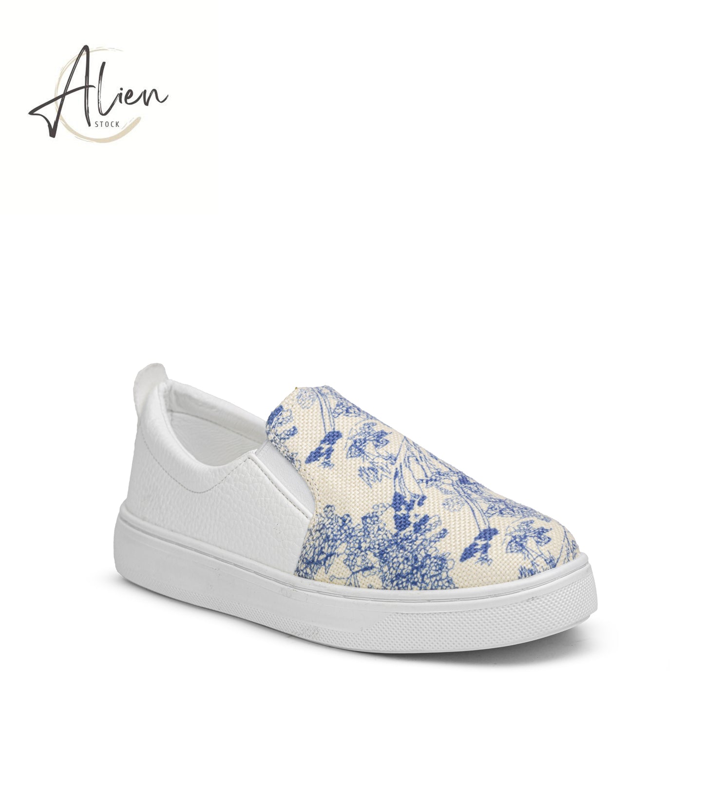SLIP-ON CANVAS SHOES PRINTED CASUAL WHITE-BLUE WOMEN