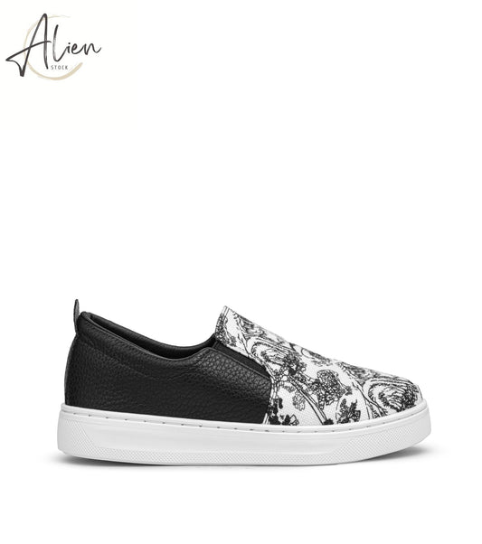 SLIP-ON CANVAS SHOES PRINTED CASUAL BLACK-BEIGE WOMEN