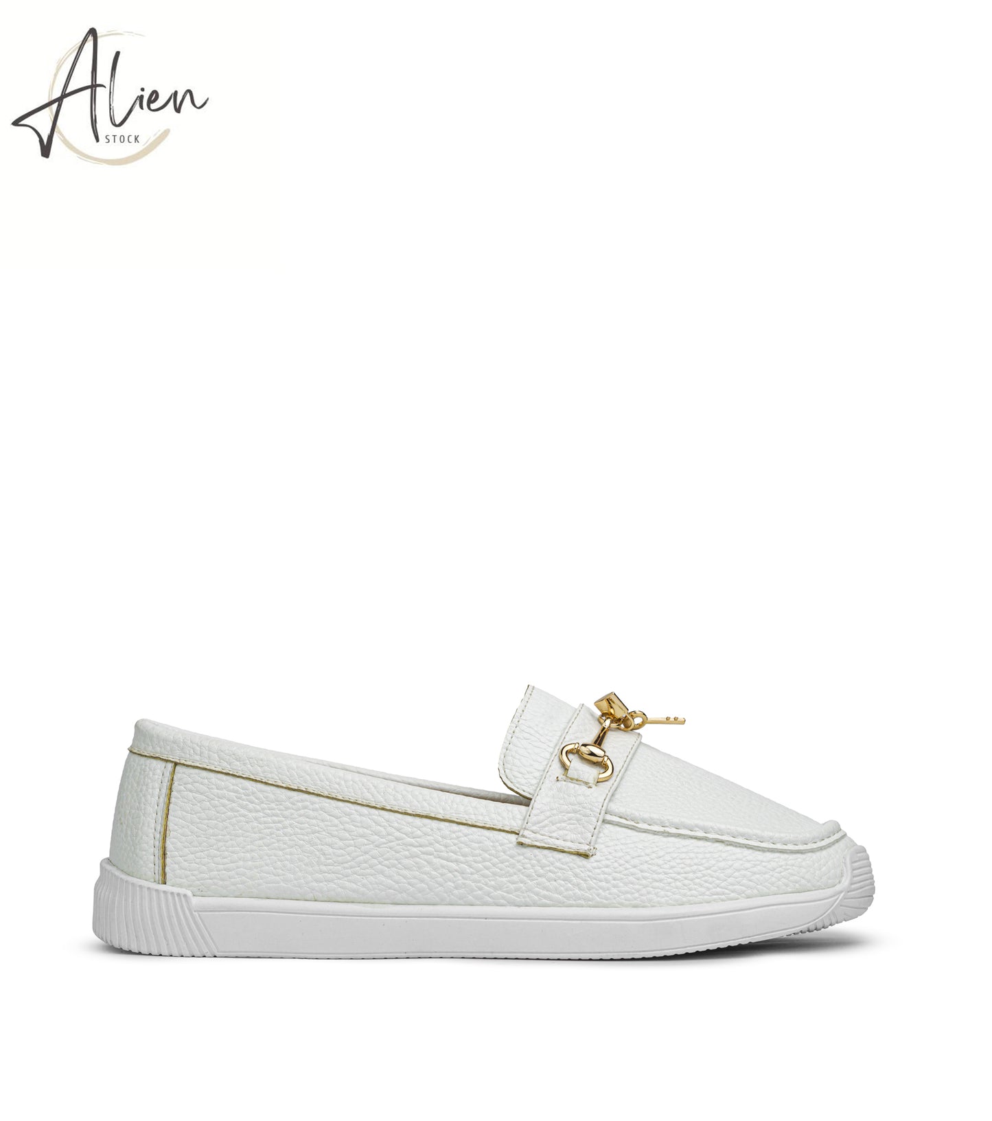 LOAD LOADERS LEATHER (GOLDEN DETAIL ) WOMEN SLIP-ON WHITE