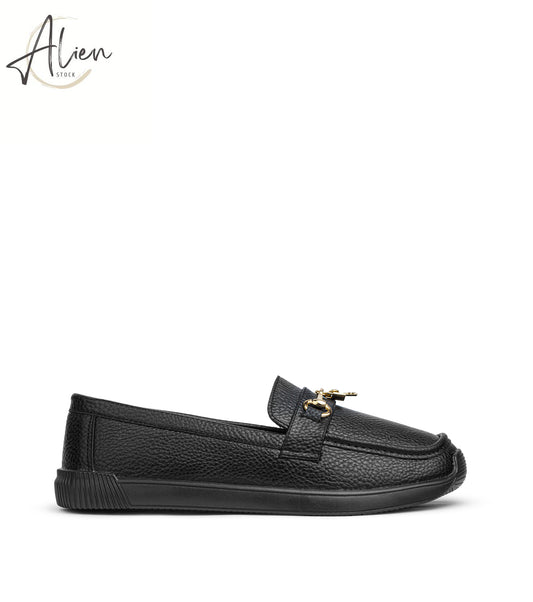 LOAD LOADERS LEATHER (GOLDEN DETAIL ) WOMEN SLIP-ON - BLACK
