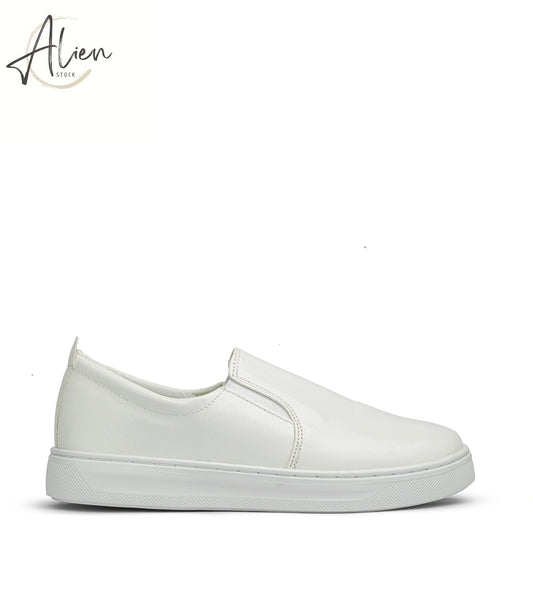 SLIP-ON SHINY LEATHER SHOES WHITE WOMEN