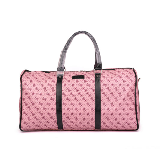 Guess 4G logo print weekender duffle bag features black faux-leather trim and dual top carrying handles 50x30x25cm
