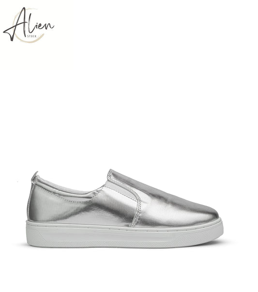 SLIP-ON SHINY LEATHER SHOES SILVER WOMEN