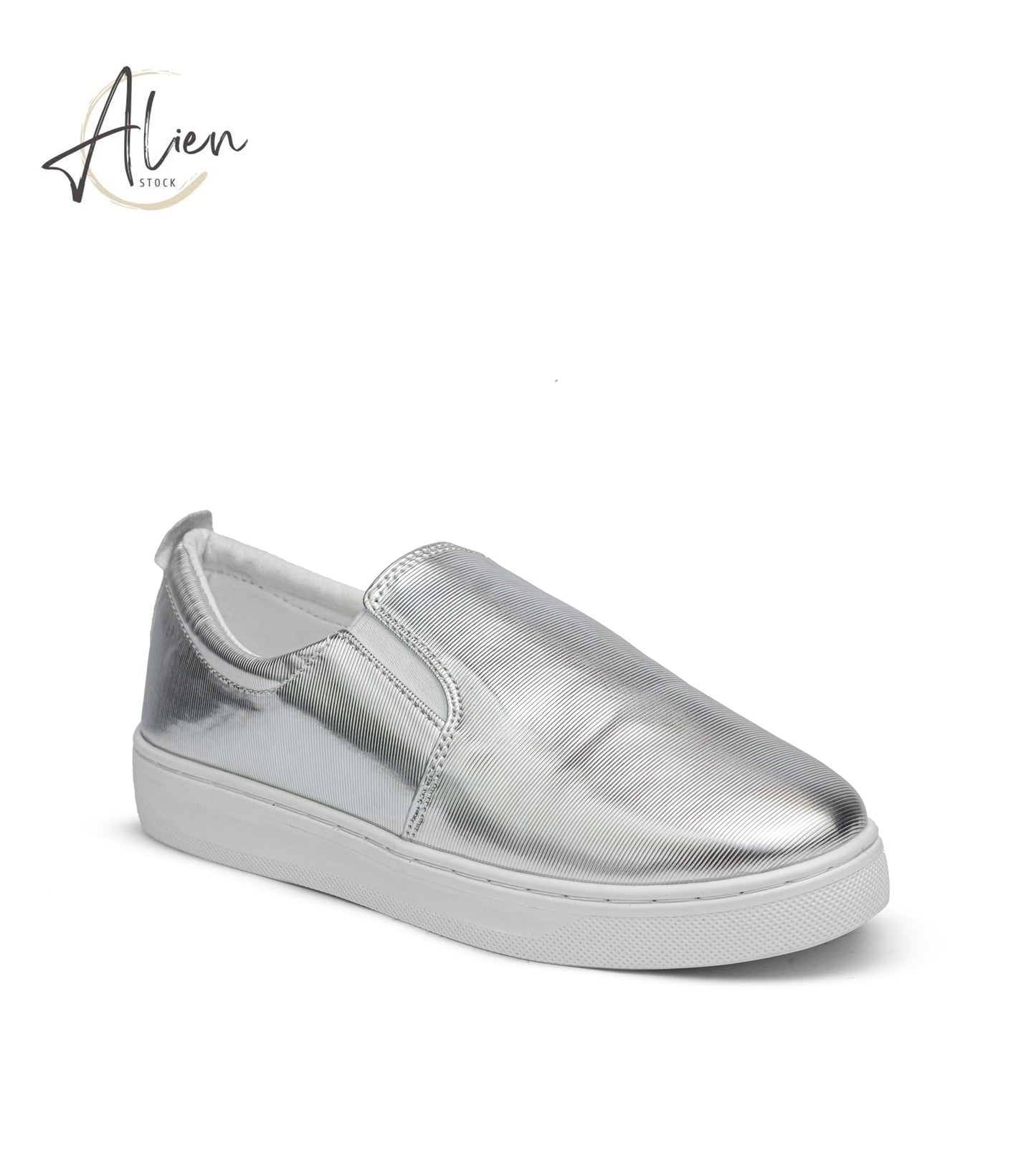 SLIP-ON SHINY LEATHER SHOES SILVER WOMEN
