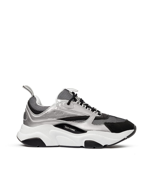 DIOR B22 HOMME TECHNICAL MESH & SMOOTH CALFSKIN LEATHER BLACK SILVER GREY SNEAKERS
