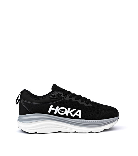 HOKA Bondi 8 running shoe in black with a white and gray sole