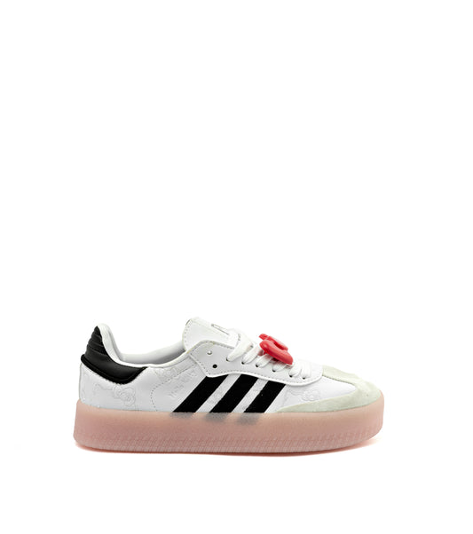 Samba Hello Kitty shoes in Cloud White, Core Black, and Clear Pink