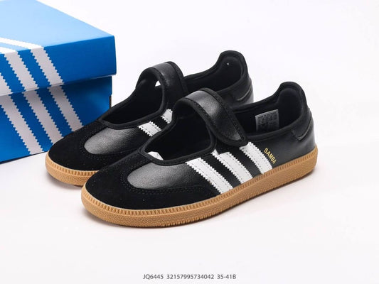 Samba Jane Black shoes feature a classic leather upper and a modern Mary Jane strap aesthetic