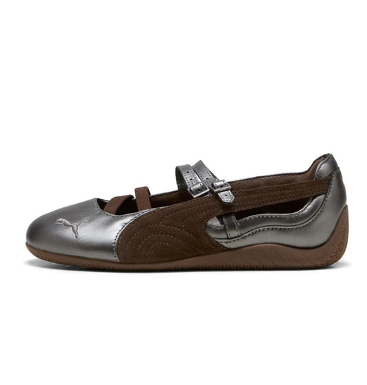 Speedcat Lux Ballet sneakers in a brown and silver colorway, featuring a metallic finish and suede detailing