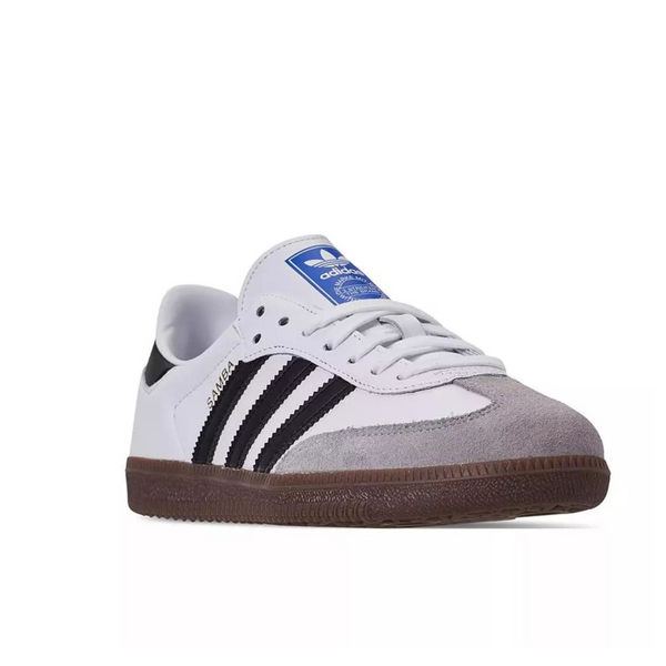 Adidas Samba OG sneakers feature black stripes and a classic gum rubber sole