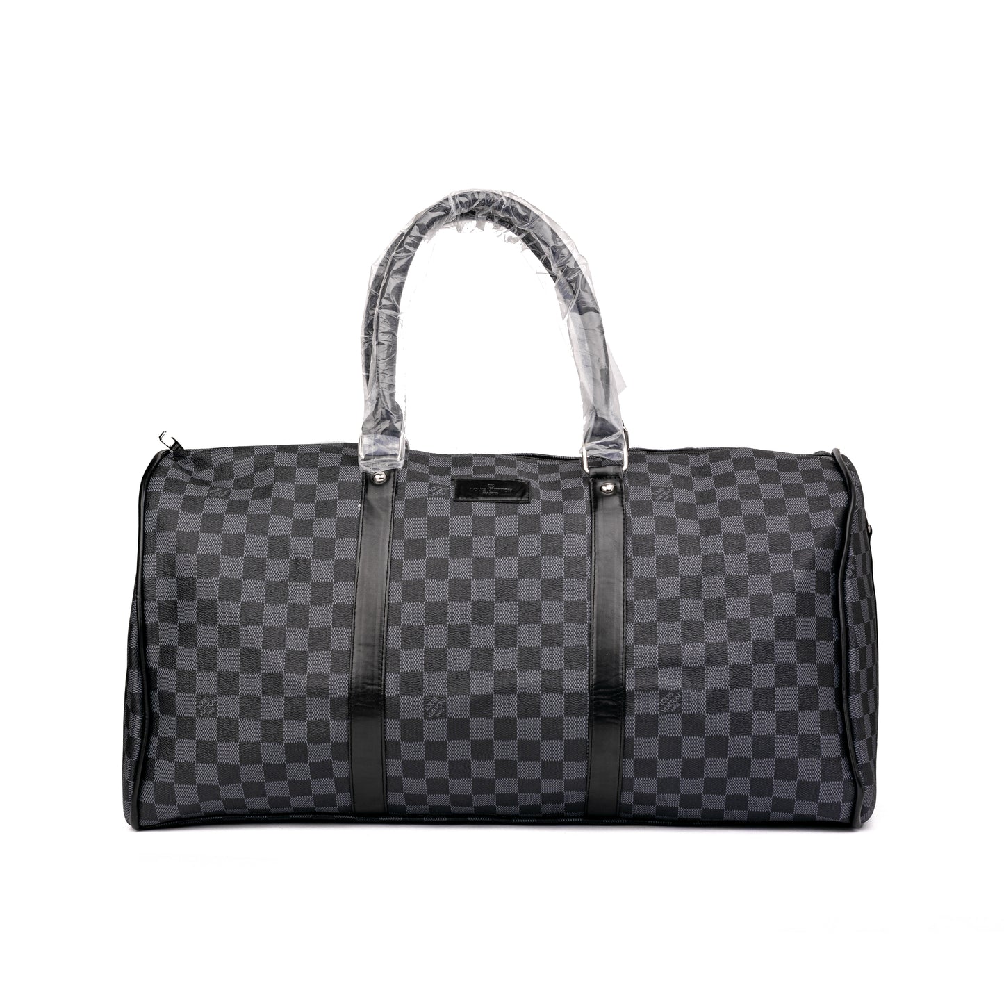 Louis Vuitton Damier Graphite Keepall duffle bag features the iconic black and grey checkerboard canvas with sleek black leather trim 50x30x25cm Unisex (grey)