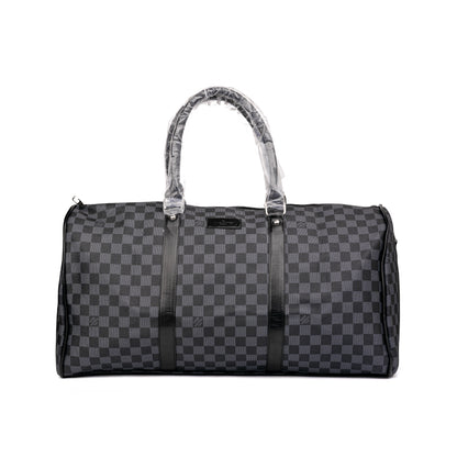 Louis Vuitton Damier Graphite Keepall duffle bag features the iconic black and grey checkerboard canvas with sleek black leather trim 50x30x25cm Unisex (grey)