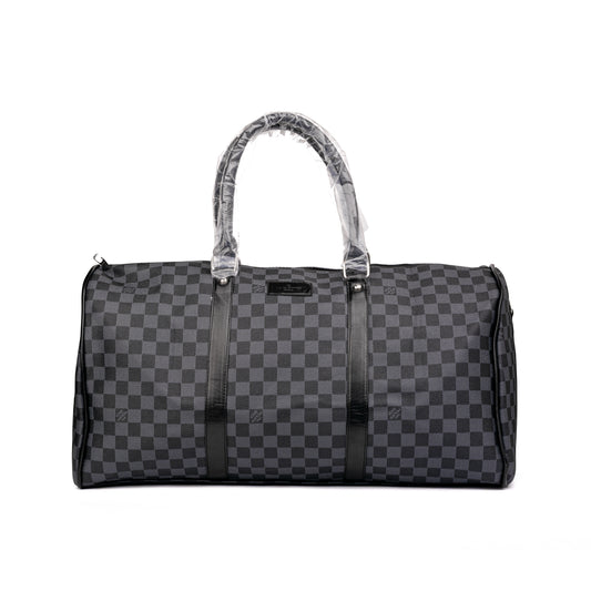 Louis Vuitton Damier Graphite Keepall duffle bag features the iconic black and grey checkerboard canvas with sleek black leather trim 50x30x25cm Unisex (grey)