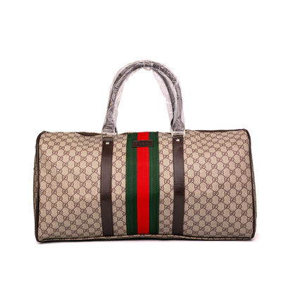 GG monogram Gucci duffel bag features the iconic green-and-red Web stripe detail down the center 50x30x25cm unisex (beige and brown)