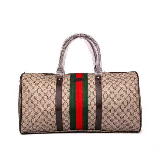 GG monogram Gucci duffel bag features the iconic green-and-red Web stripe detail down the center 50x30x25cm unisex (beige and brown)