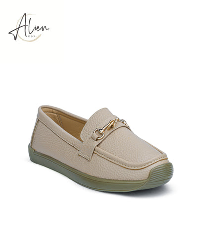 LOAD LOADERS LEATHER (GOLDEN DETAIL ) WOMEN SLIP-ON -BEIGE