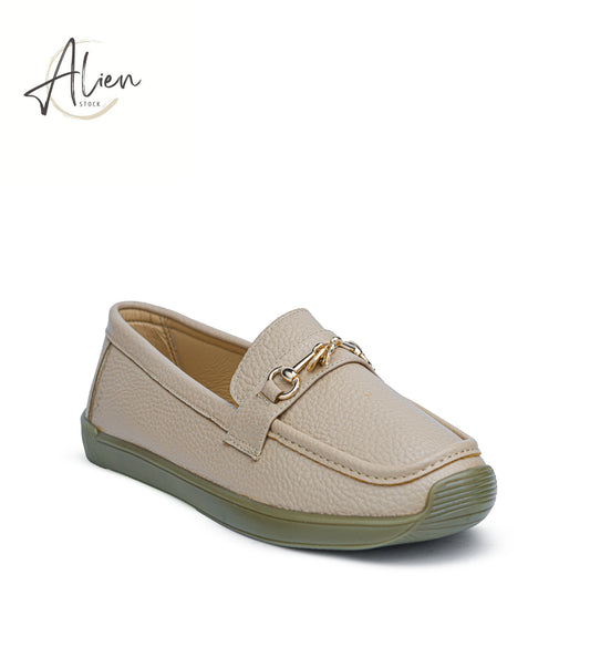 LOAD LOADERS LEATHER (GOLDEN DETAIL ) WOMEN SLIP-ON -BEIGE