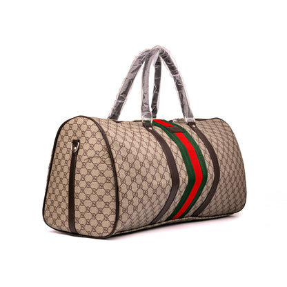 GG monogram Gucci duffel bag features the iconic green-and-red Web stripe detail down the center 50x30x25cm unisex (beige and brown)