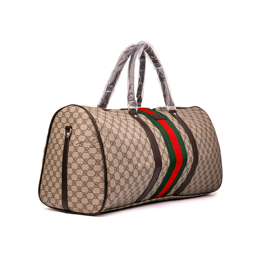 GG monogram Gucci duffel bag features the iconic green-and-red Web stripe detail down the center 50x30x25cm unisex (beige and brown)