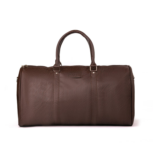 Leather Travel Gym Bag Duffel Bag with Handles and Shoulder Handle 50x30x25cm unisex (Brown)