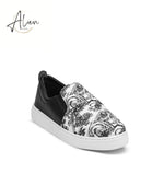 SLIP-ON CANVAS SHOES PRINTED CASUAL BLACK-BEIGE WOMEN
