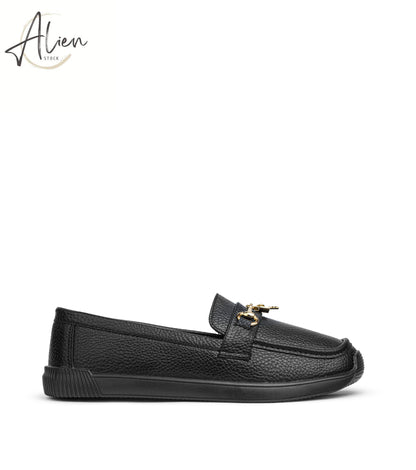 LOAD LOADERS LEATHER (GOLDEN DETAIL ) WOMEN SLIP-ON -  BLACK