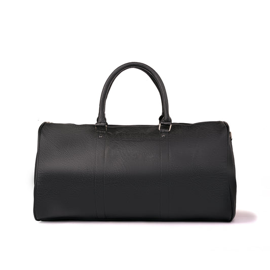 Leather Travel Gym Bag Duffel Bag with Handles and Shoulder Handle 50x30x25cm unisex (Black)