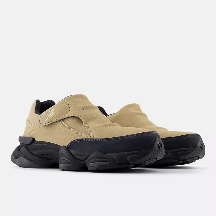 New Balance 8040 slip-on sneakers feature a suede upper in an incense and sandstone
