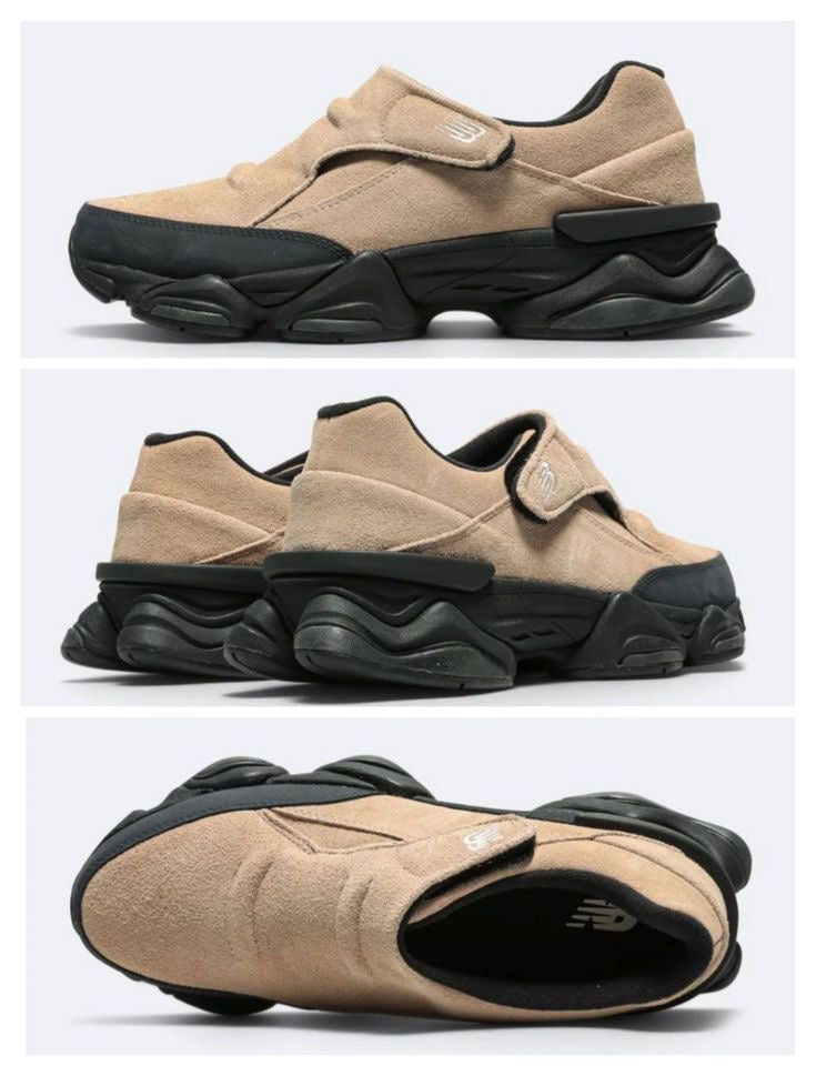 New Balance 8040 slip-on sneakers feature a suede upper in an incense and sandstone