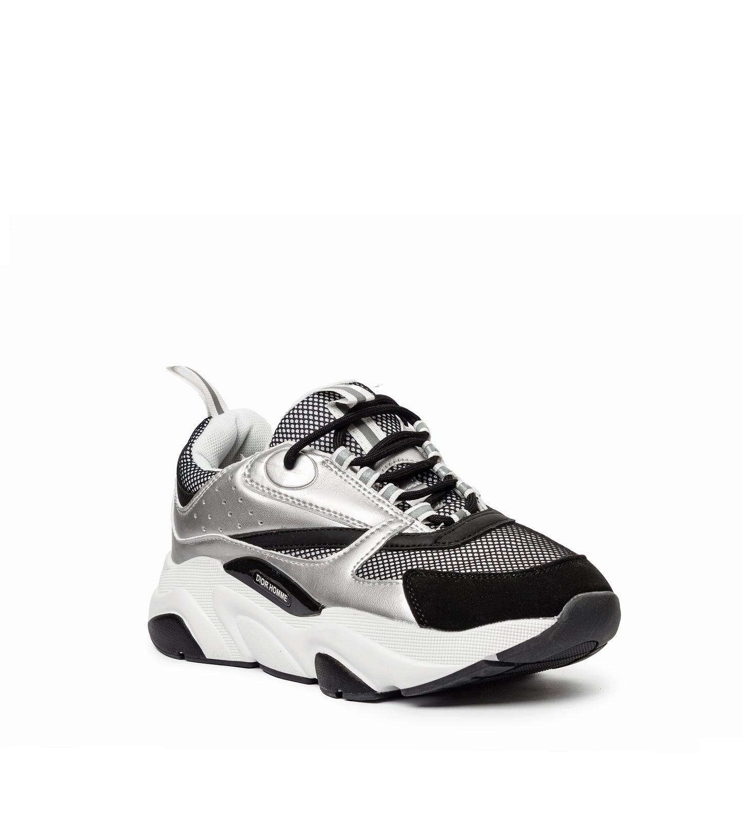 DIOR B22 HOMME TECHNICAL MESH & SMOOTH CALFSKIN LEATHER BLACK SILVER GREY SNEAKERS