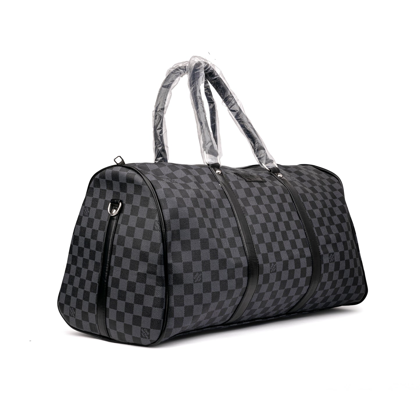 Louis Vuitton Damier Graphite Keepall duffle bag features the iconic black and grey checkerboard canvas with sleek black leather trim 50x30x25cm Unisex (grey)