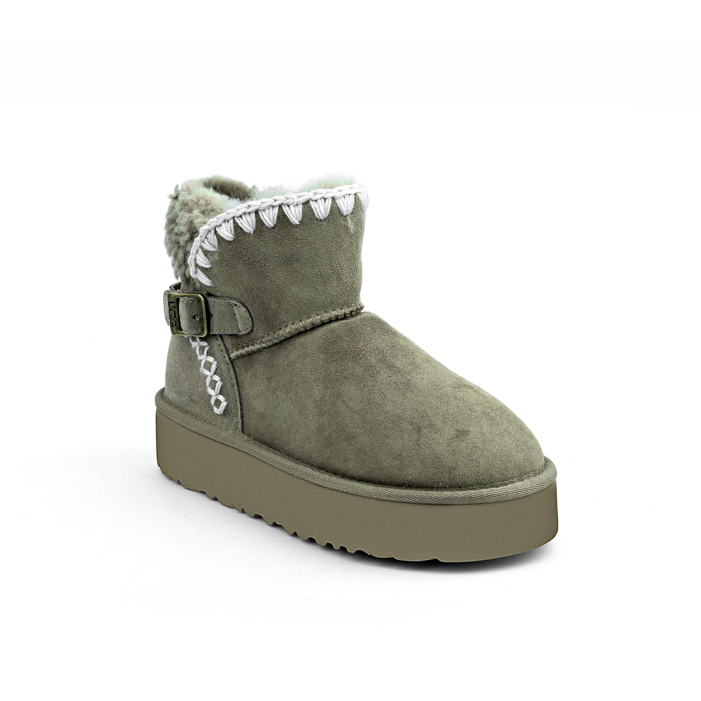 UGG Classic Ultra Mini Platform boot in a green/grey color with a buckle detail
