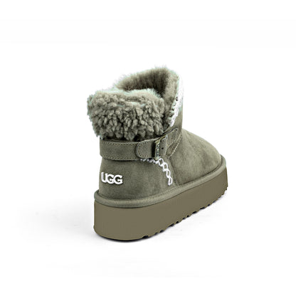 UGG Classic Ultra Mini Platform boot in a green/grey color with a buckle detail