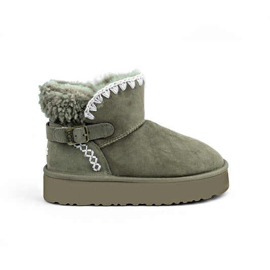 UGG Classic Ultra Mini Platform boot in a green/grey color with a buckle detail
