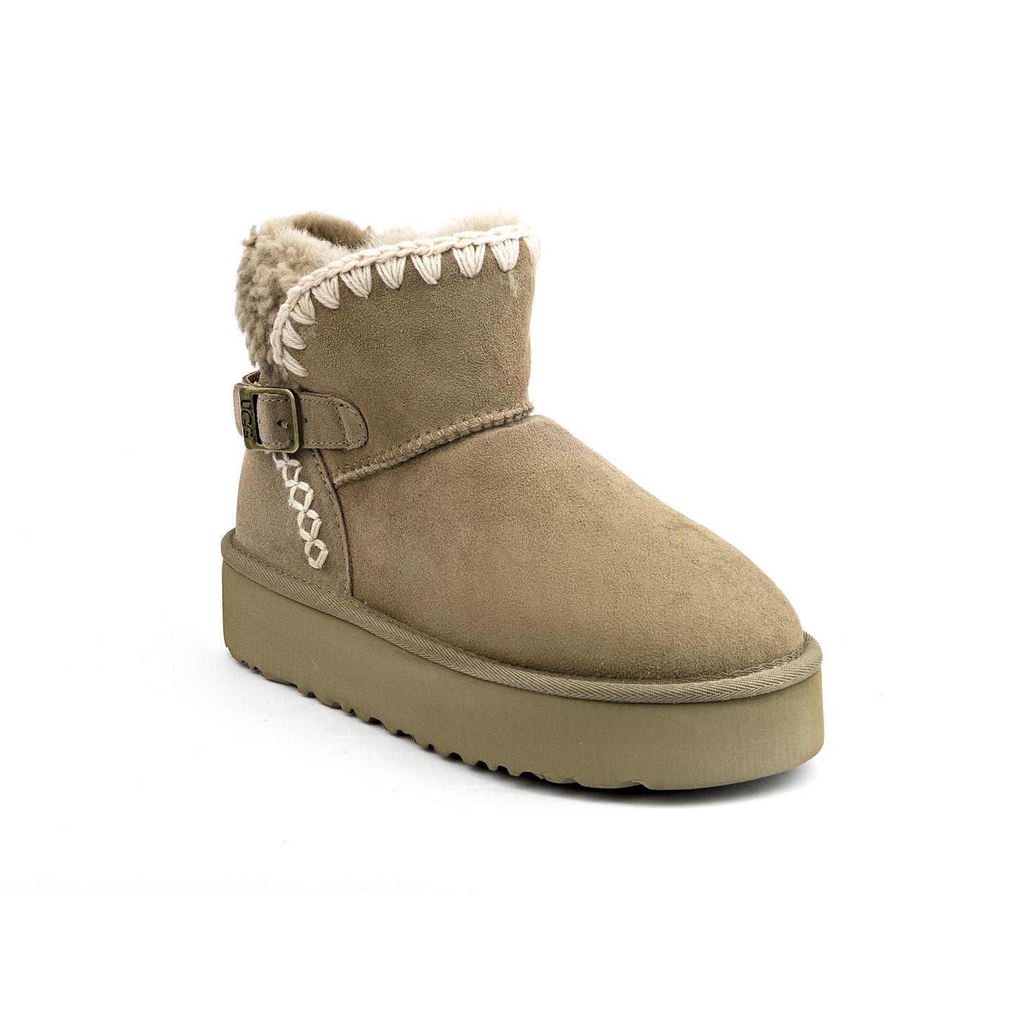 UGG Mini Swifty Buckle Platform boot in brown suede