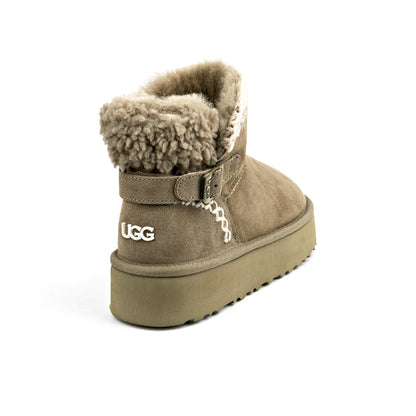 UGG Mini Swifty Buckle Platform boot in brown suede