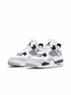 Air Jordan 4 Retro "Military Black" sneakers, highlighted by their crisp white leather upper and contrasting neutral grey mudguard