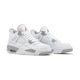 Air Jordan 4 Retro "White Oreo" sneakers featuring a white tumbled leather upper with signature speckled grey eyelets and midsole accents