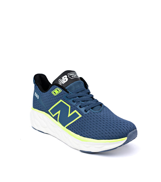 Fresh Foam X 880 running shoe in a blue and neon yellow