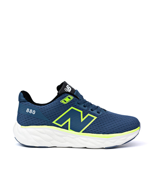Fresh Foam X 880 running shoe in a blue and neon yellow