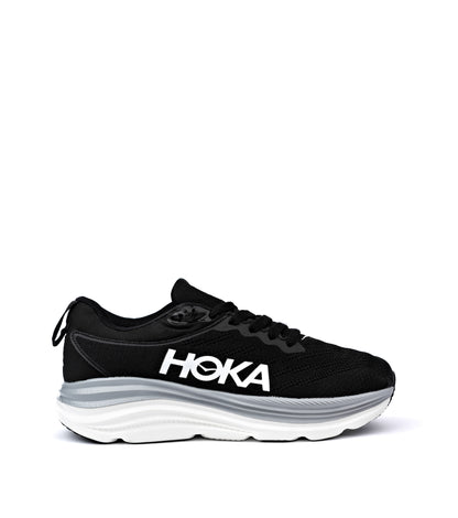 HOKA Bondi 8 running shoe in black with a white and gray sole