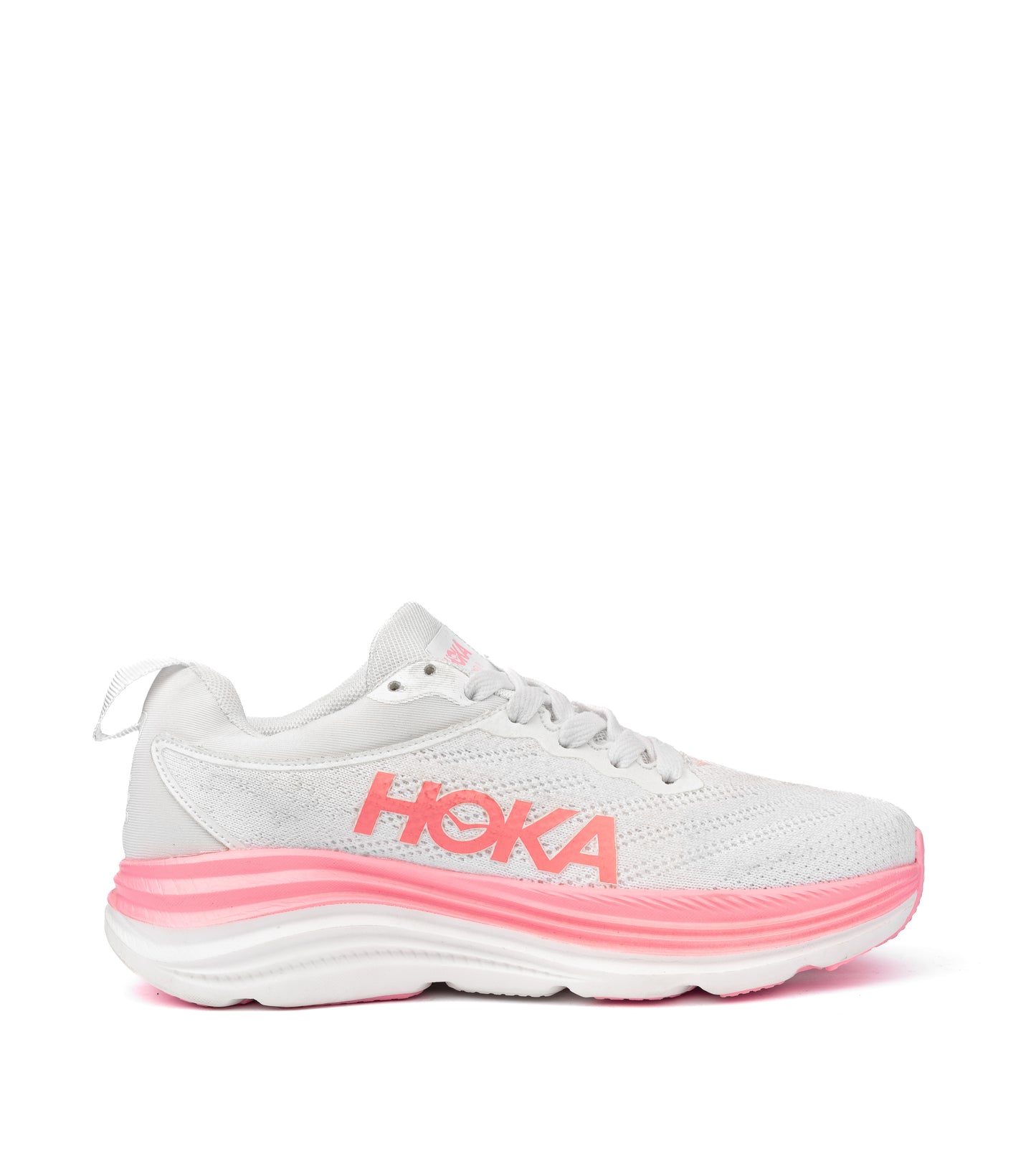 Hoka Women's Gaviota 5 running shoe in white and pink